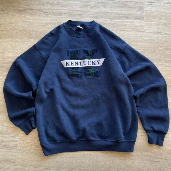 Vintage 90's Kentucky Unisex XL Sweatshirt Equestrian Retro Plaid Horses Granny - Picture 1 of 7